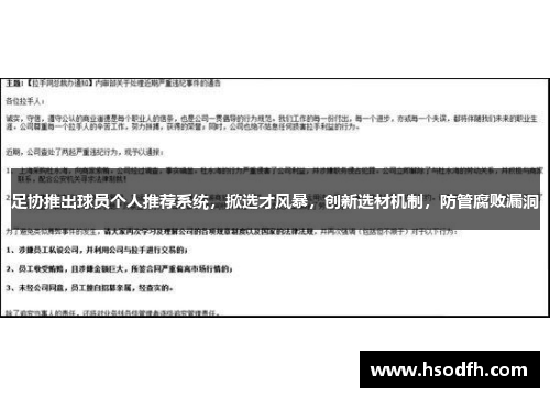 足协推出球员个人推荐系统，掀选才风暴，创新选材机制，防管腐败漏洞